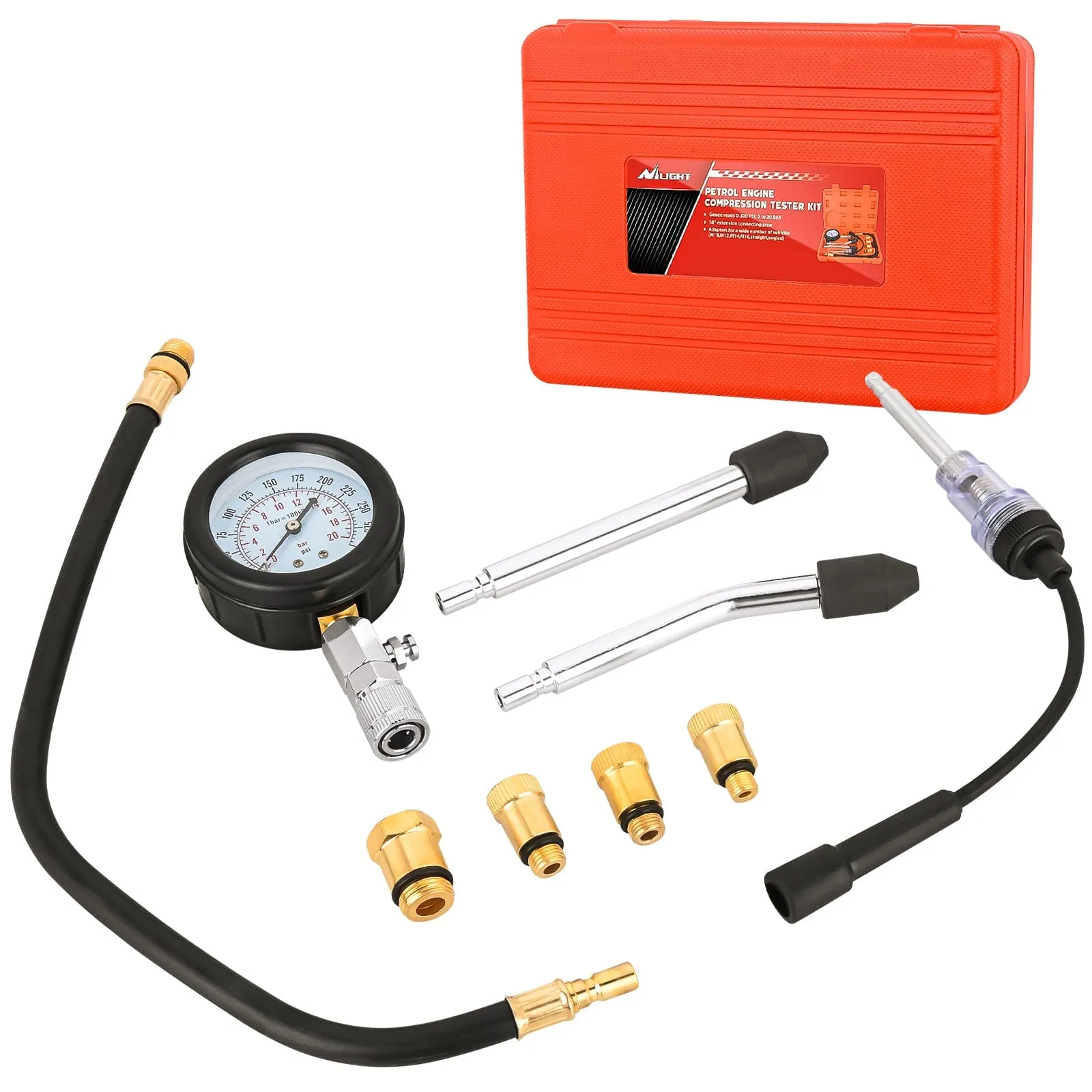 9PCS Petrol Gas Engine Cylinder Compression Tester Kit