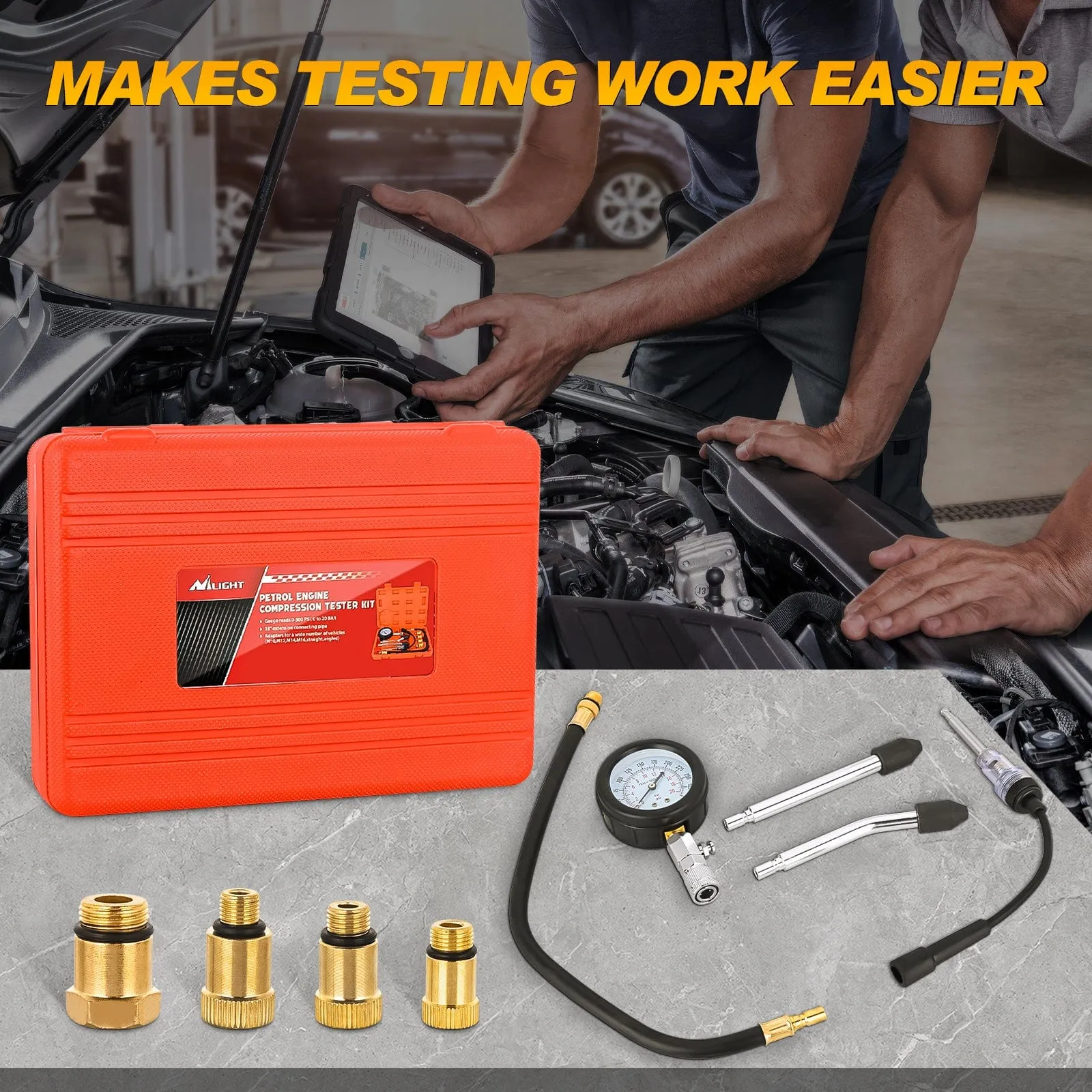 9PCS Petrol Gas Engine Cylinder Compression Tester Kit