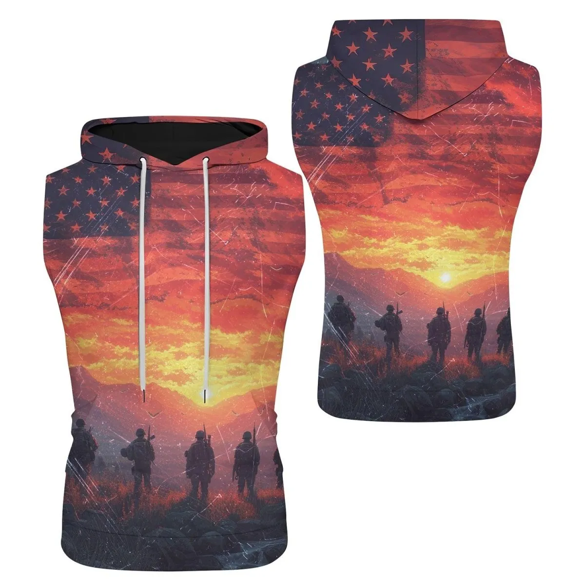 Army American Flag Sleeveless Pullover & Zip Hoodie