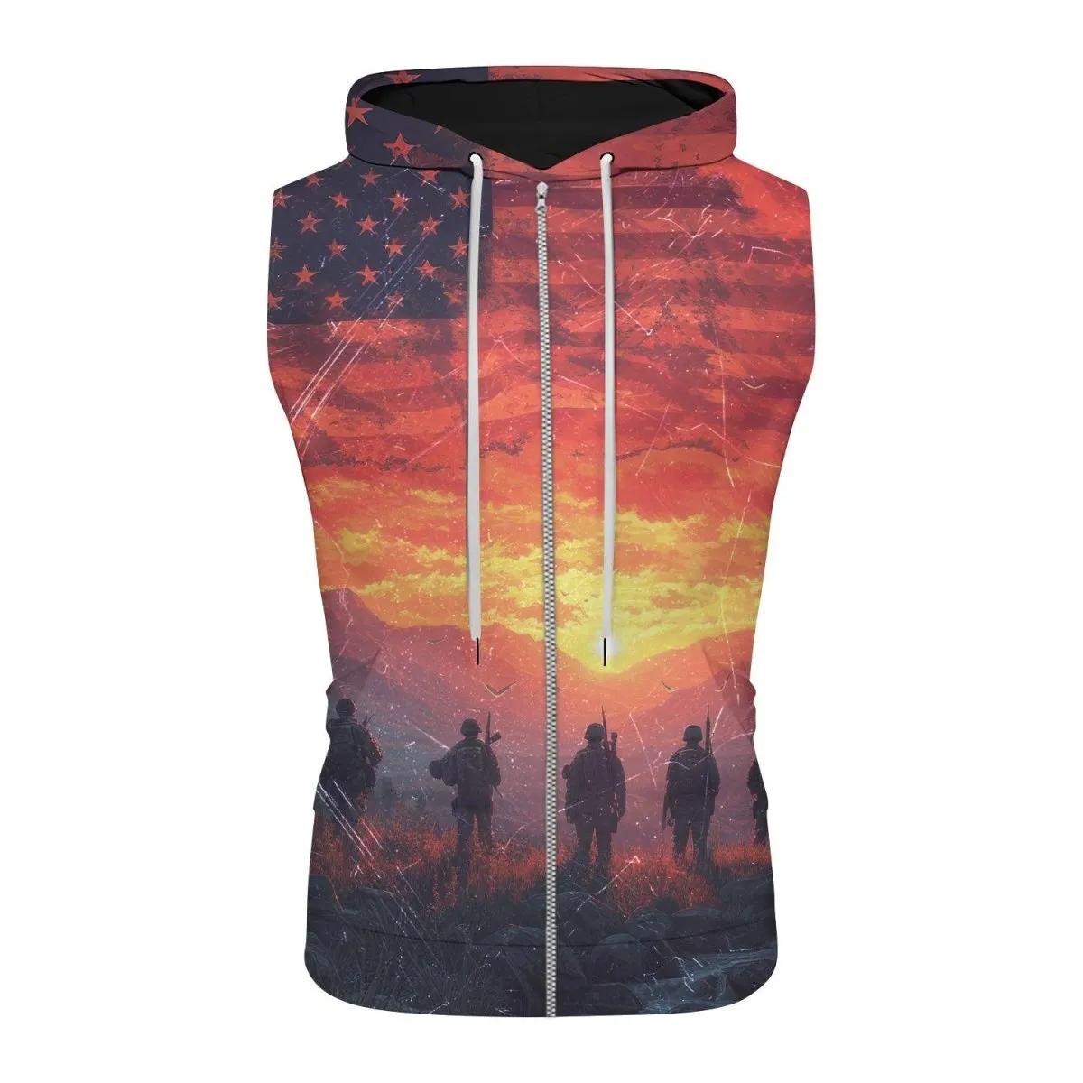 Army American Flag Sleeveless Pullover & Zip Hoodie