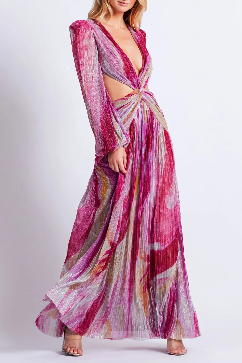 Aura Metallic Plunge Maxi Dress