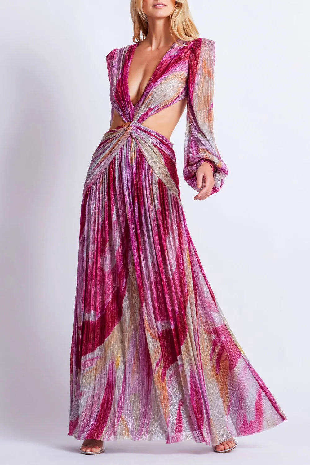 Aura Metallic Plunge Maxi Dress