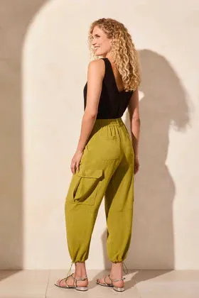 Flowy Cargo Pant /Bungee Cord-Aloe Leaf