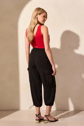 Flowy Cargo Pant /Bungee Cord-Black