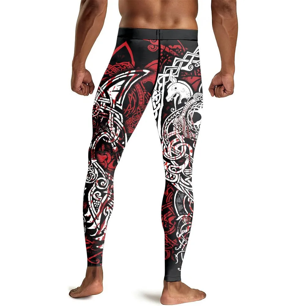 Geri & Freki Blood Tattoo Viking Men's Compression Leggings