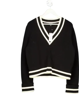 Karen Millen Black Cotton V Neck Knit Boxy Jumper UK S