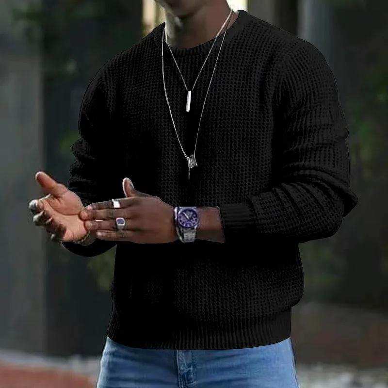 Men's Versatile Knitted Long-Sleeve Cashmere Crewneck Jumper | Ideal for Autumn/Winter