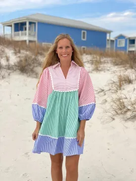 Multi Color Stripe Ric Rac Dress