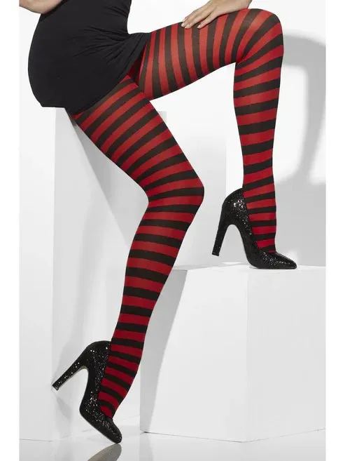 Opaque Tights, Red & Black, Striped