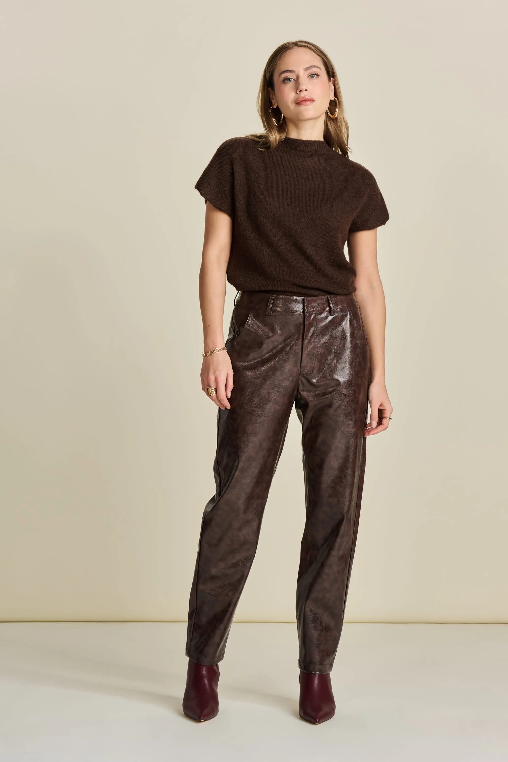 PANTS - Faux Leather Brown