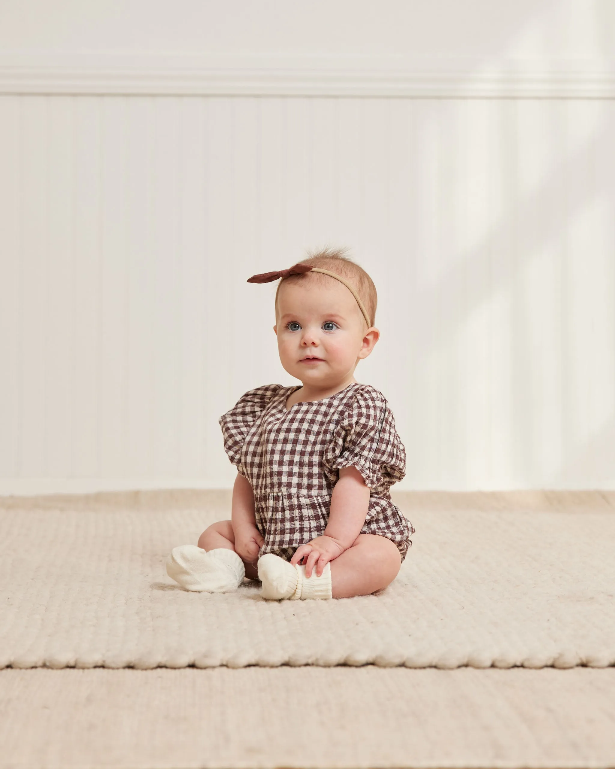 Quincy Mae Cosette Romper - Plum Gingham