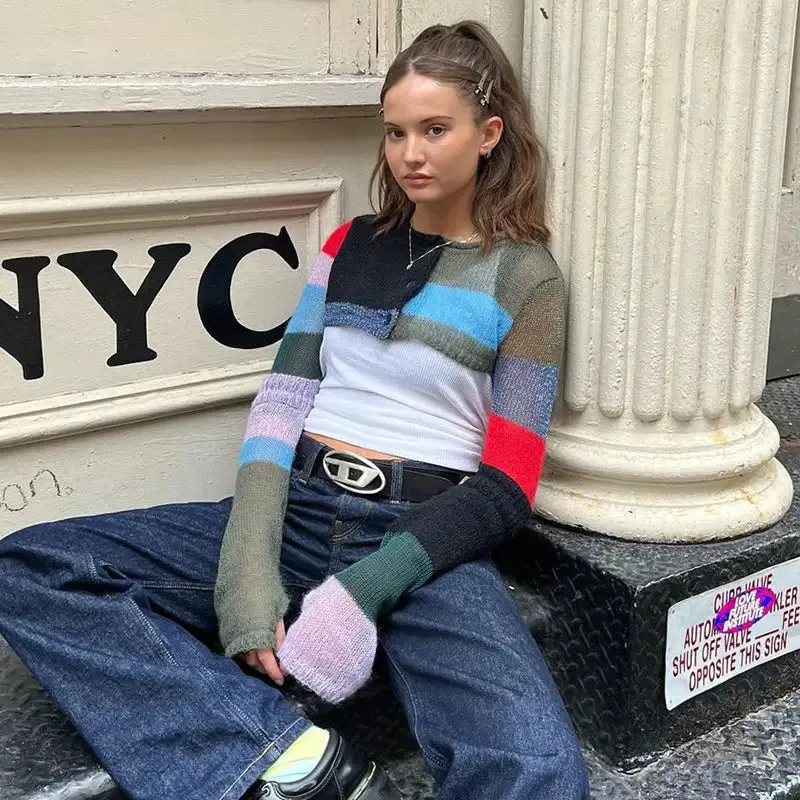 Retro Stripe Cropped Sweater