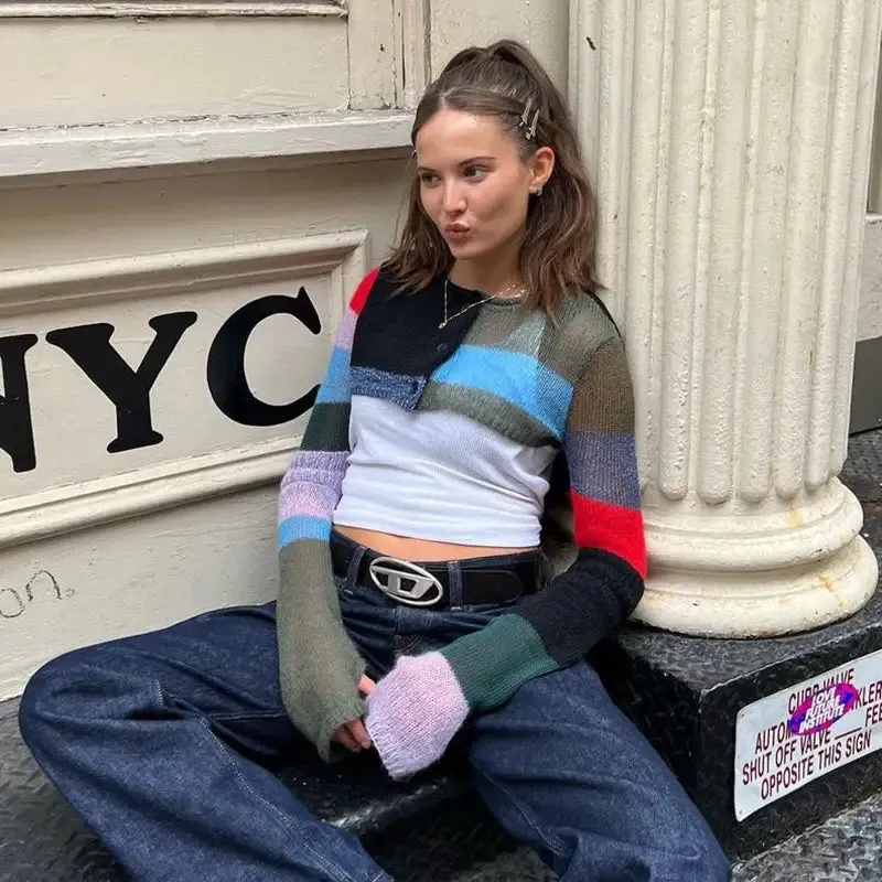 Retro Stripe Cropped Sweater