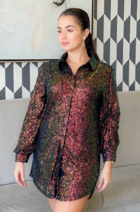 Sequins Button Up Shirt Dress