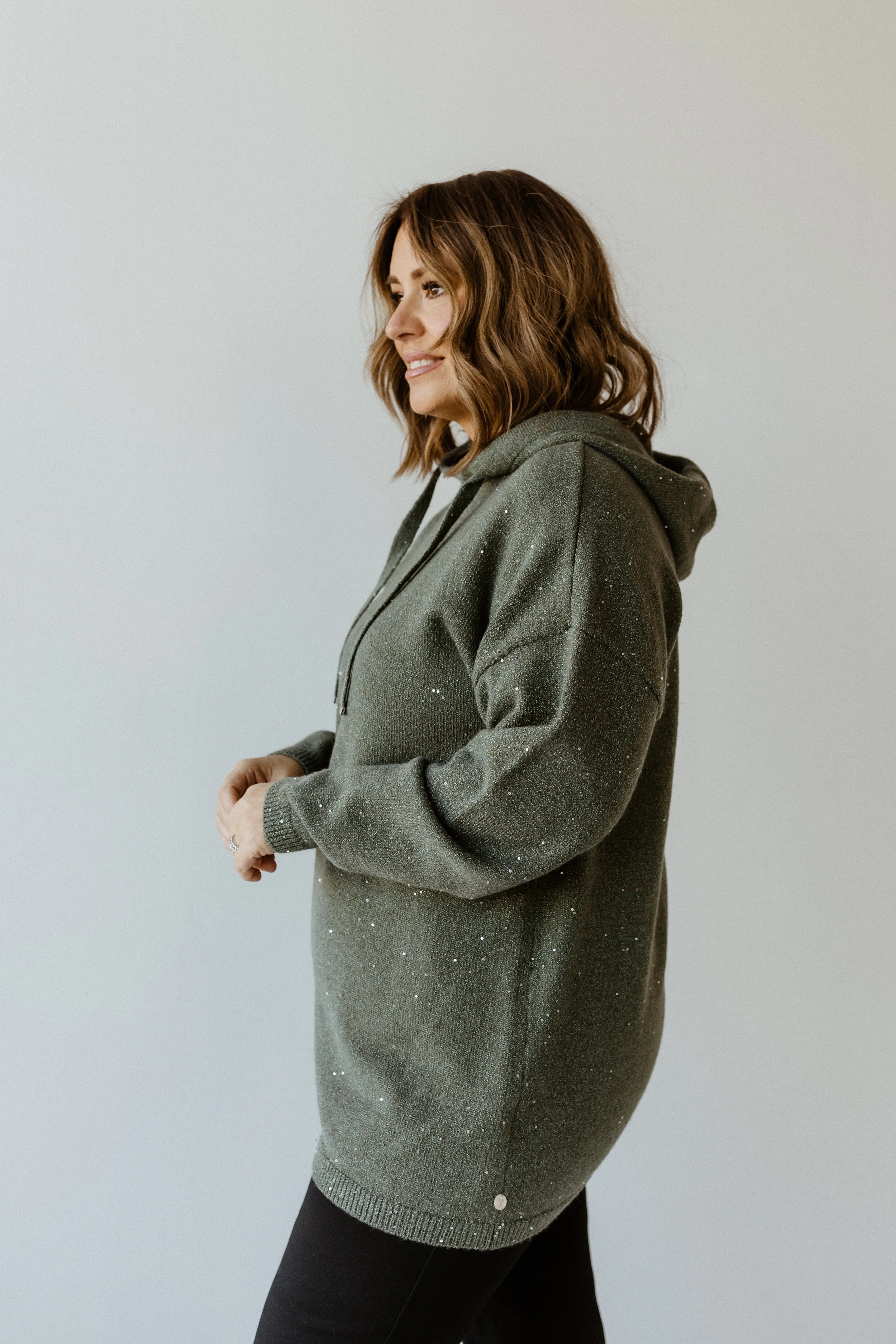 SHIMMERY SPARKLE HOODIE IN EVERGREEN FOG
