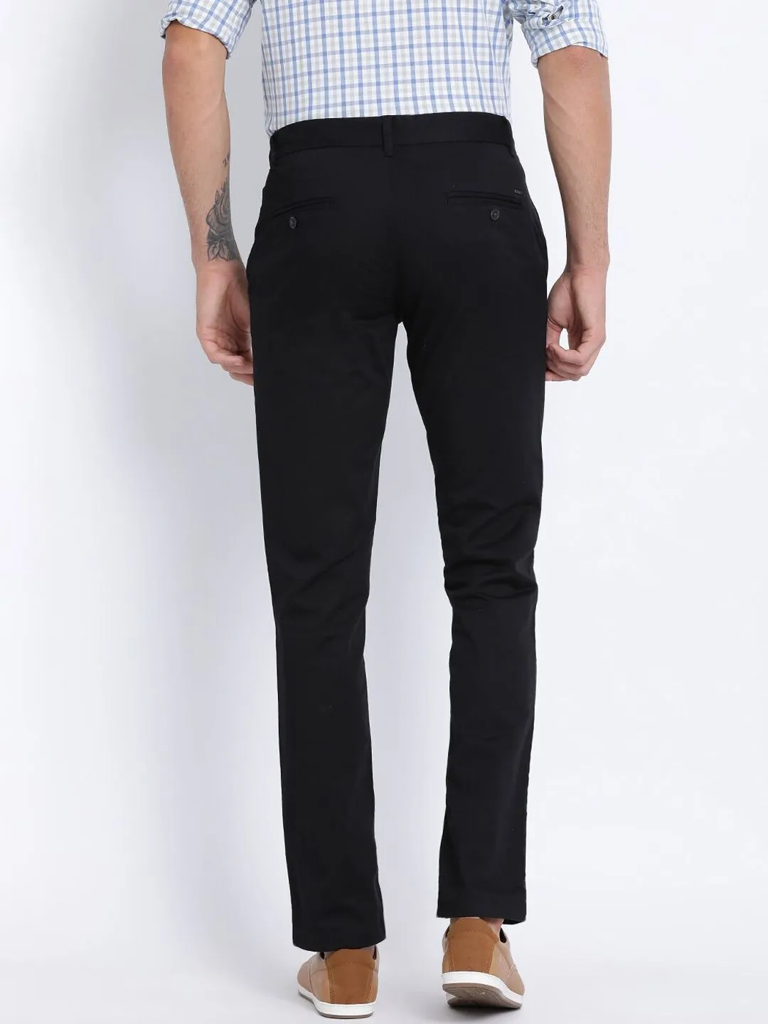 T-Base Men Black Easy Wash Chinos Trousers