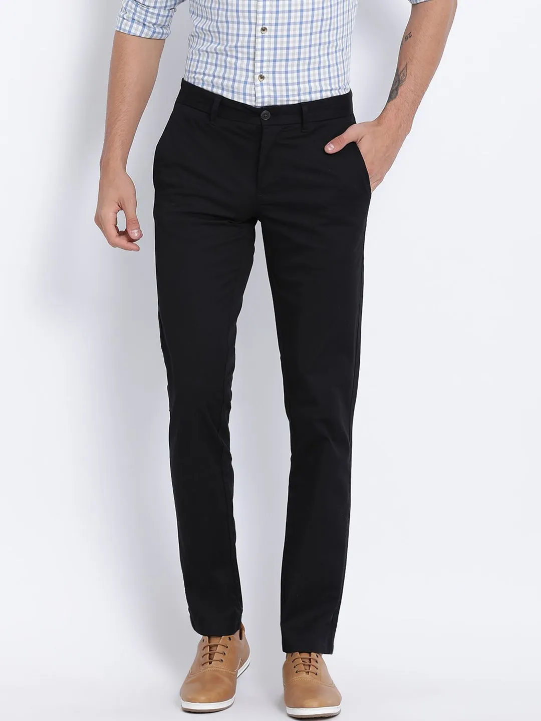 T-Base Men Black Easy Wash Chinos Trousers