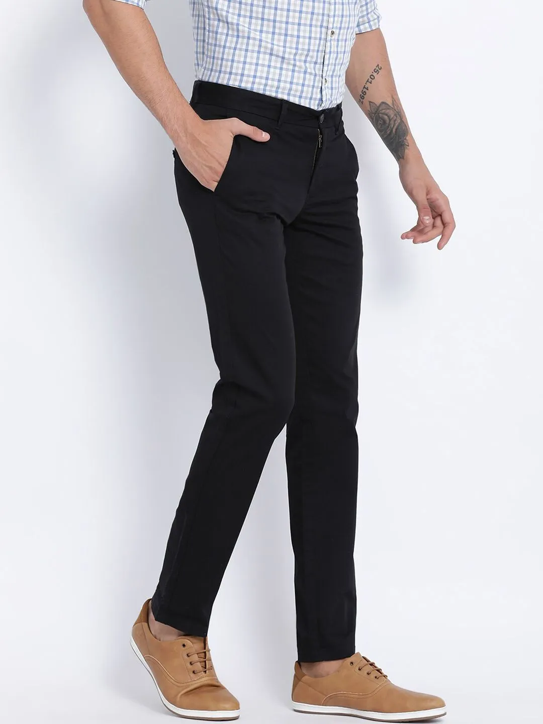 T-Base Men Black Easy Wash Chinos Trousers