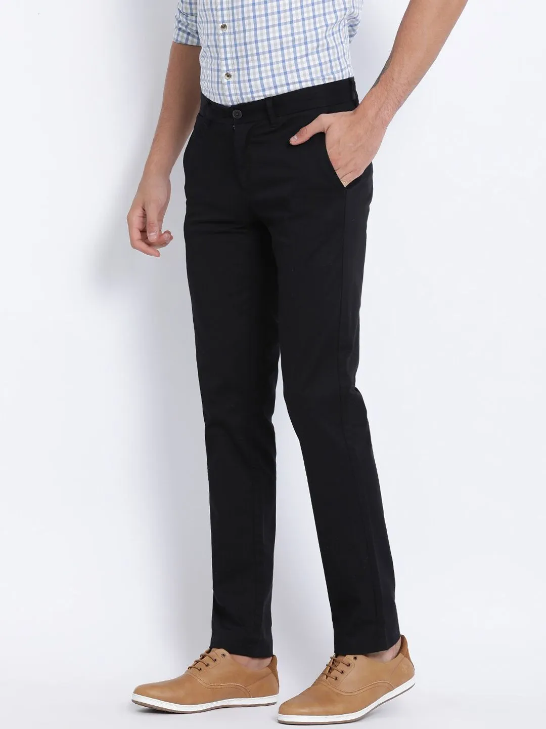 T-Base Men Black Easy Wash Chinos Trousers